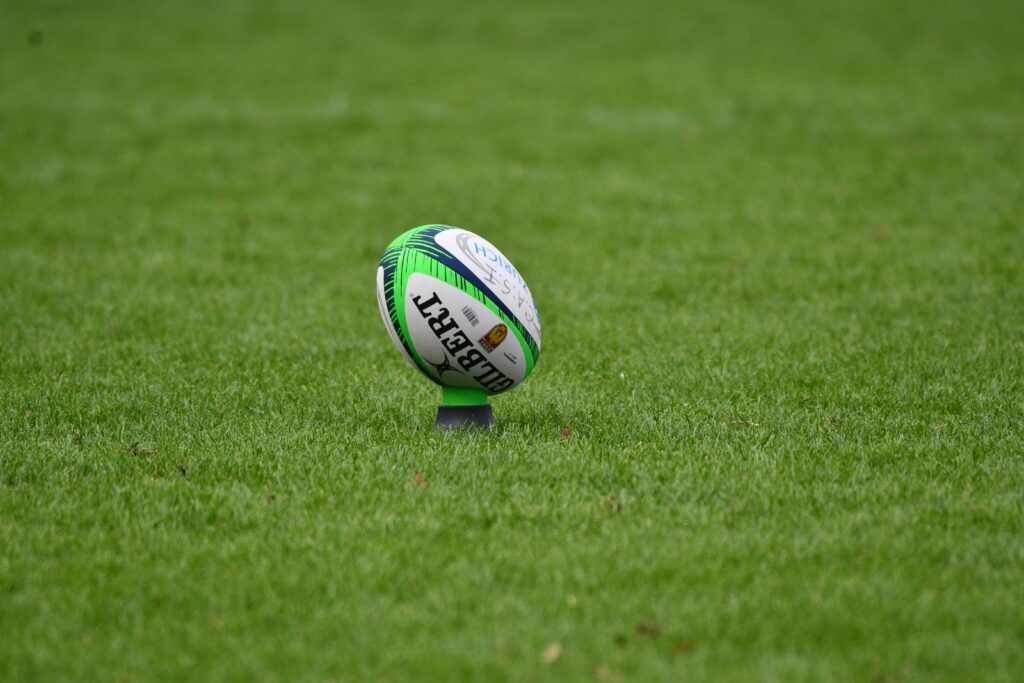 rugby ball on grass