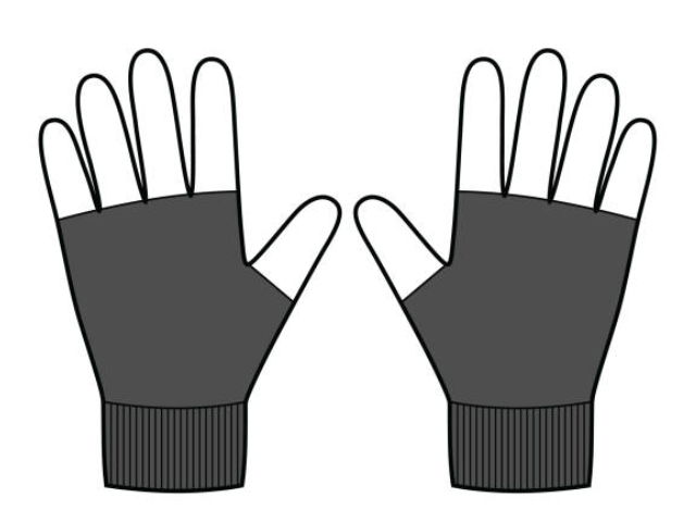 Simple graphic of a pair of fingerless gloves in dark gray with cuffs, shown against a white background.