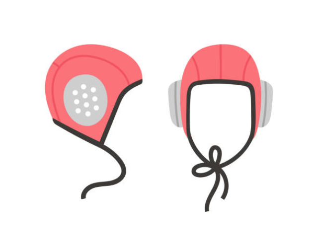 A pair of simplified rugby scrum caps in a cartoon-style illustration.