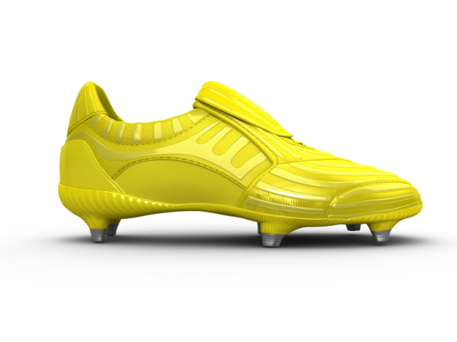 Durable blue rugby boots, perfect for fast movement and firm ground.A vibrant yellow rugby boot with a modern design, equipped with studs for optimal grip on the field.