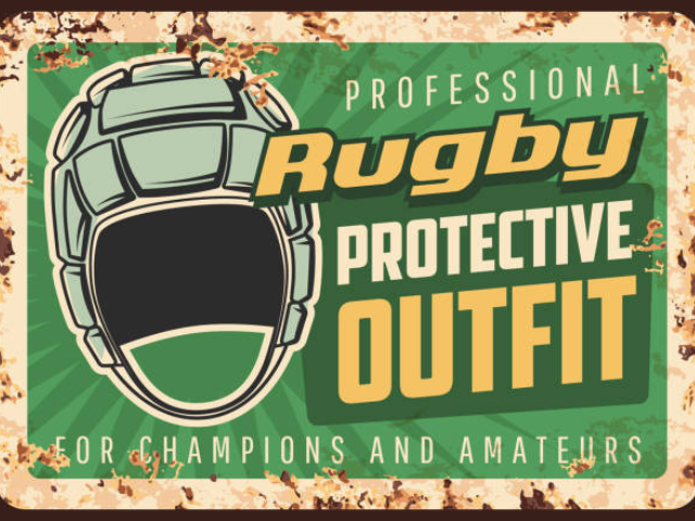 An illustration of a vintage-style rugby protection sign.